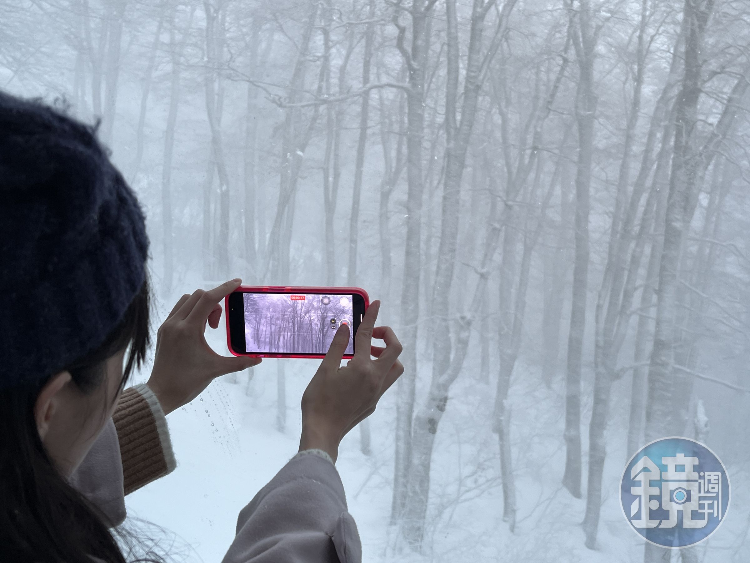 搭到山頂需要20分鐘車程，窗外都是蒼茫雪景。
