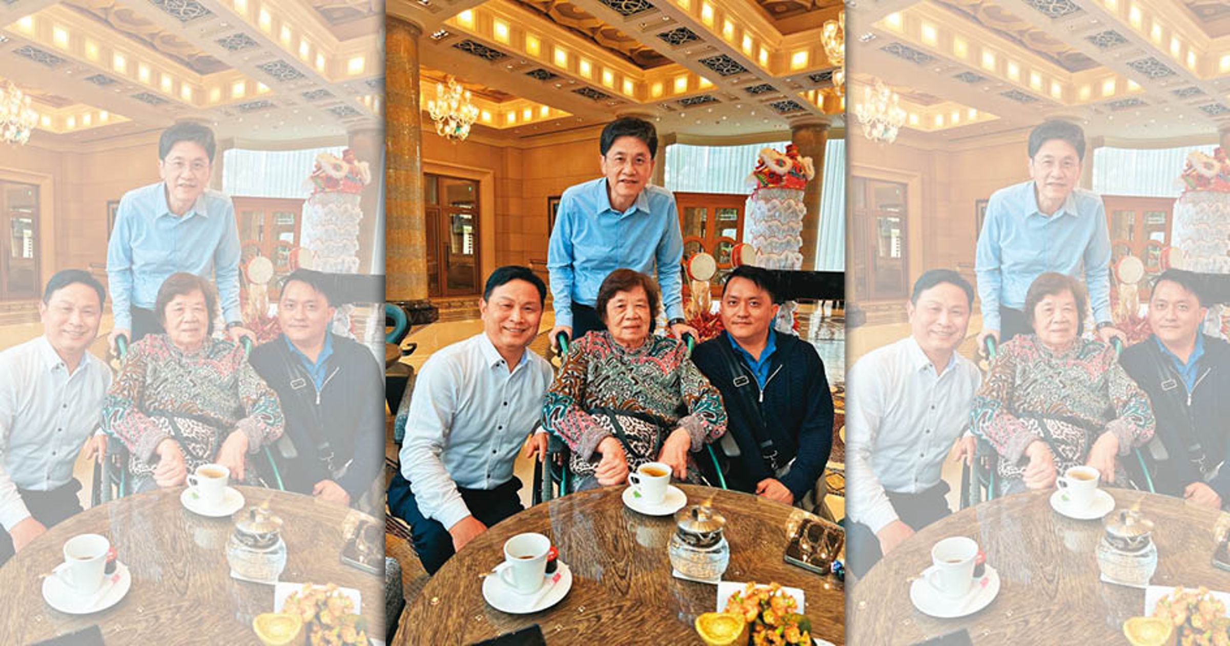 廖黃香(前中)與次子廖文鐸(後)支持其餘股東爭取權益。(見龍提供)