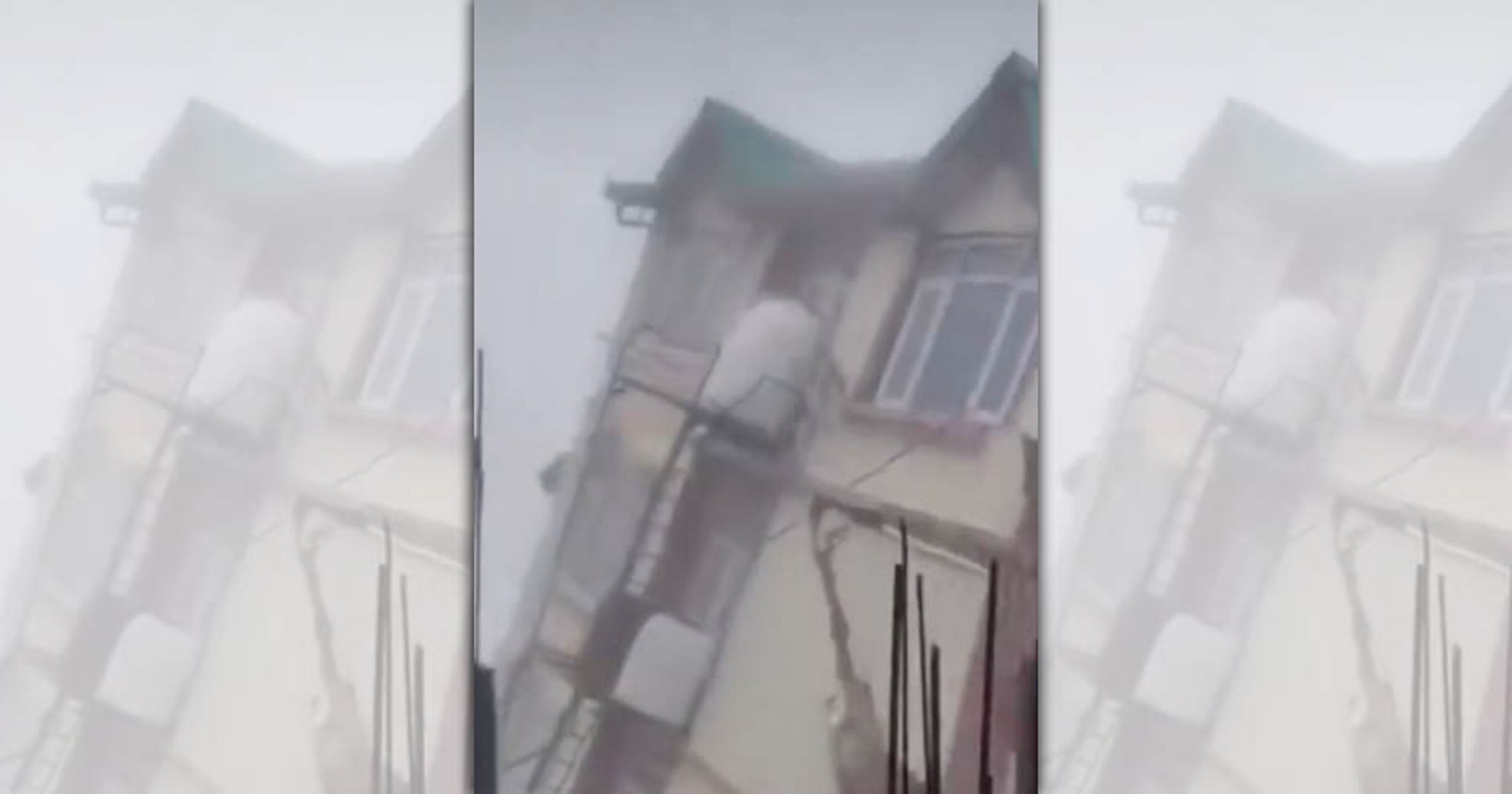 印度暴雨來襲,5層樓建築瞬間倒塌。(翻攝自X)