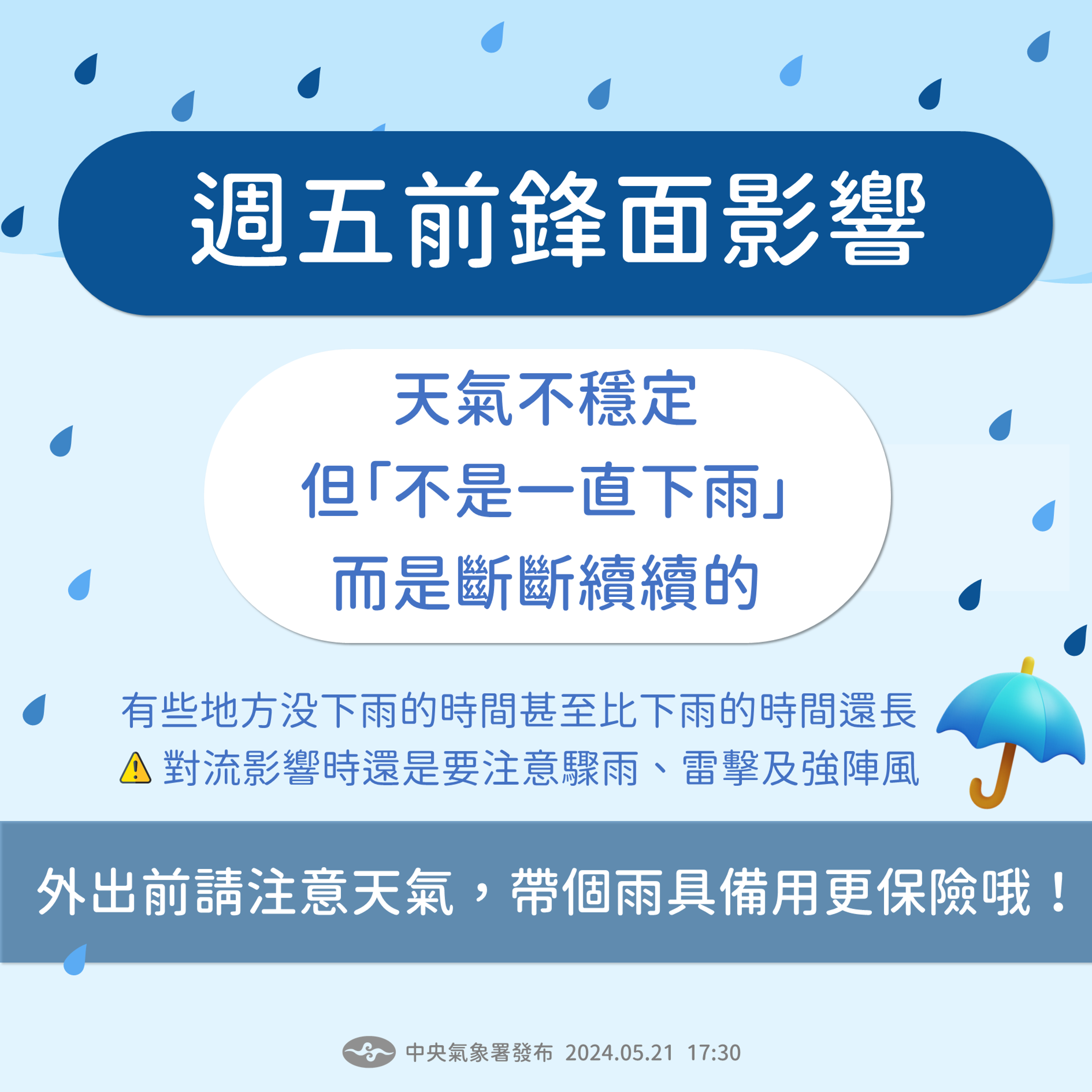 氣象局說明,氣象署說明,天氣不穩定,但「不是一直在下雨」,而是斷斷續續的。(中央氣象署提供)