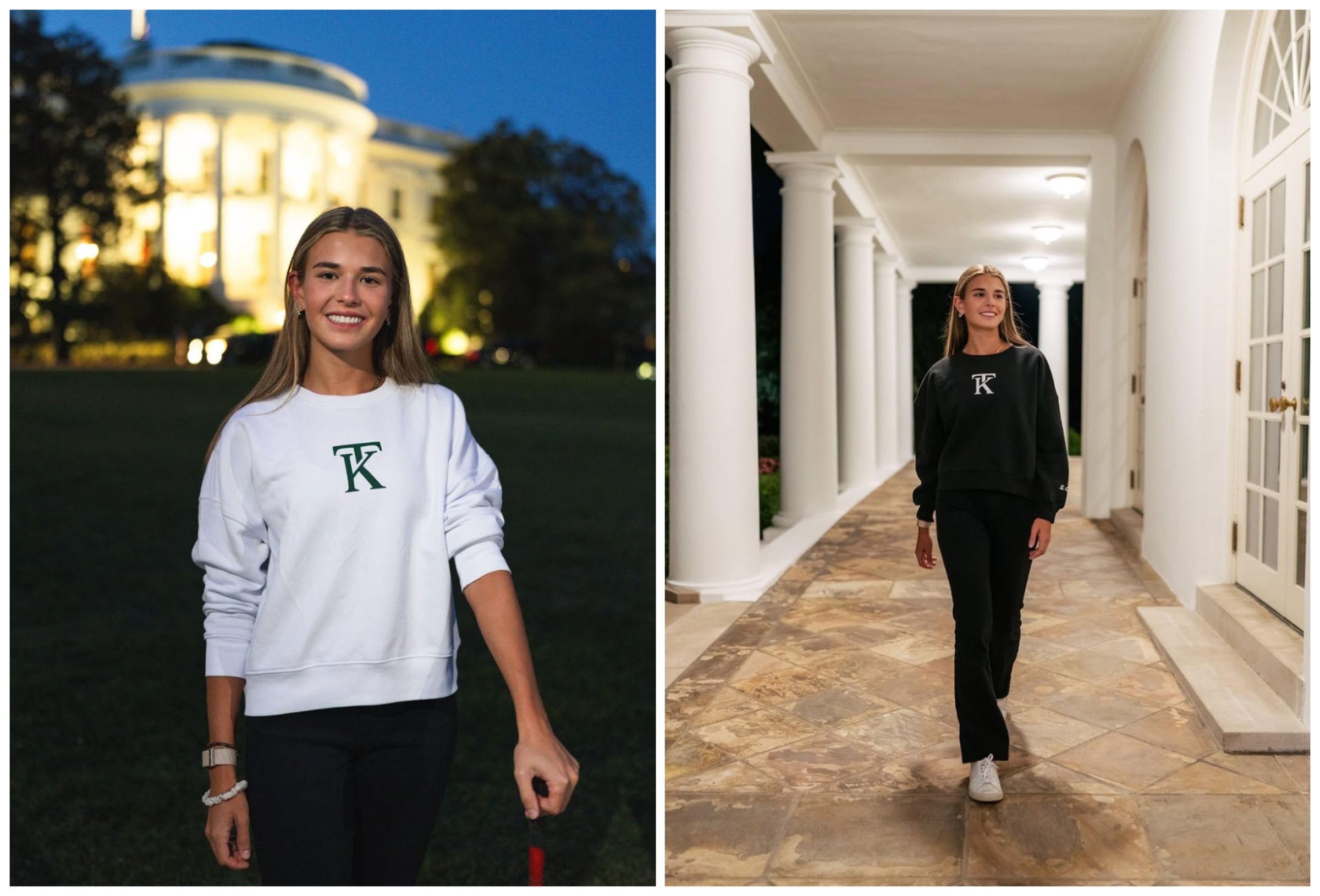 凱伊創立服飾品牌「KT」,在白宮拍攝形象照。(翻攝kaitrumpgolfer IG)