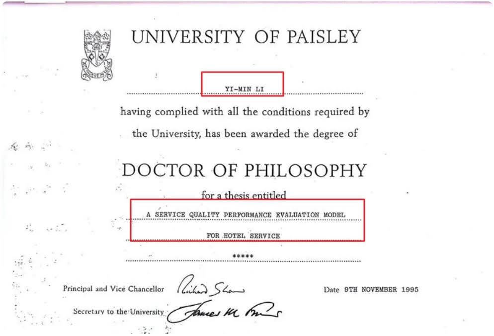 《狼與羊的午餐投票》指出，李一民的論文主題雖為旅館業研究，卻自稱是餐旅博士，未免也太牽強。（翻攝《狼與羊的午餐投票》臉書）