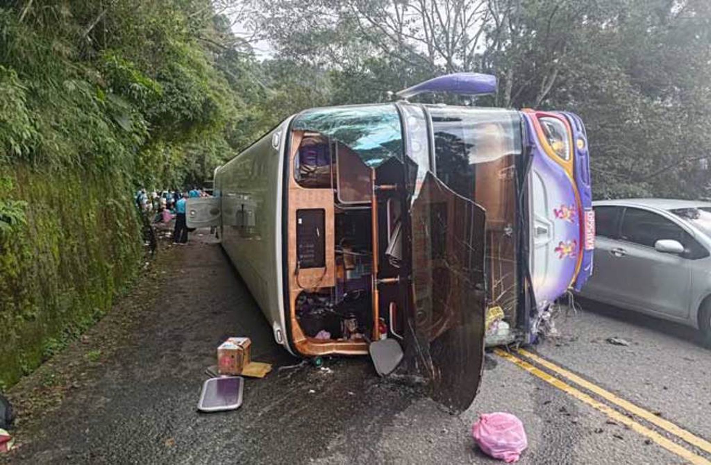 宜蘭太平山5日發生死亡車禍,48歲郭姓司機供稱是煞車失靈,被依過失致死罪送辦,今日下午檢方訊後諭知20萬元交保。(翻攝畫面)