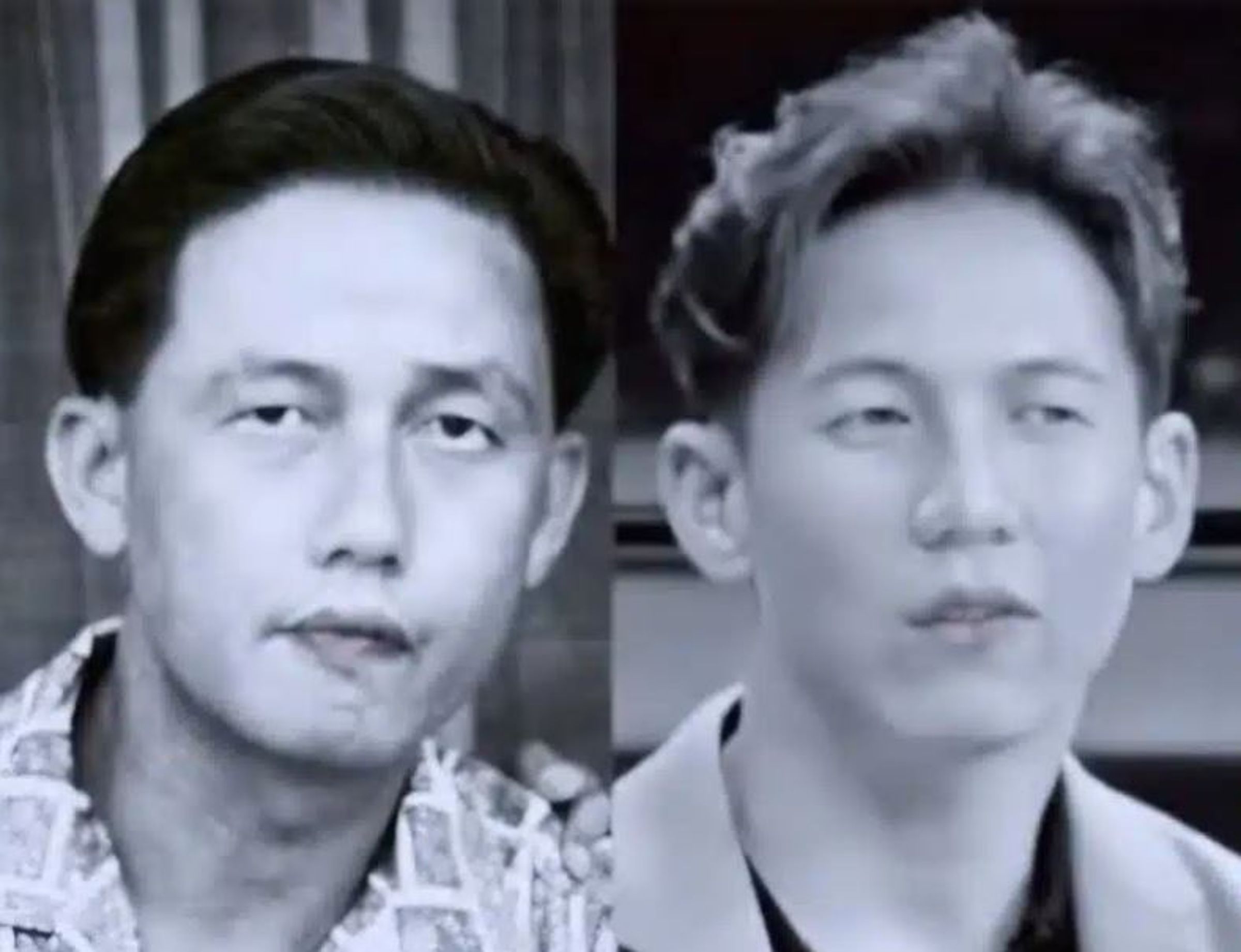 泰國網友翻出Sai Scott與其外公Chamnong Bhirombhakdi年輕時的照片，發現兩人的五官神情驚人地相似。（翻攝畫面）