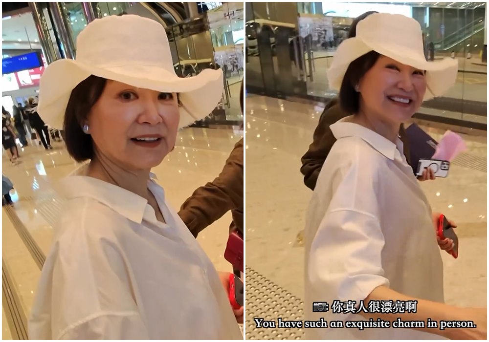 林青霞在街頭被野生捕獲，主動和攝影師握手，親民沒架子。（翻攝 streetsnap.portrait IG）