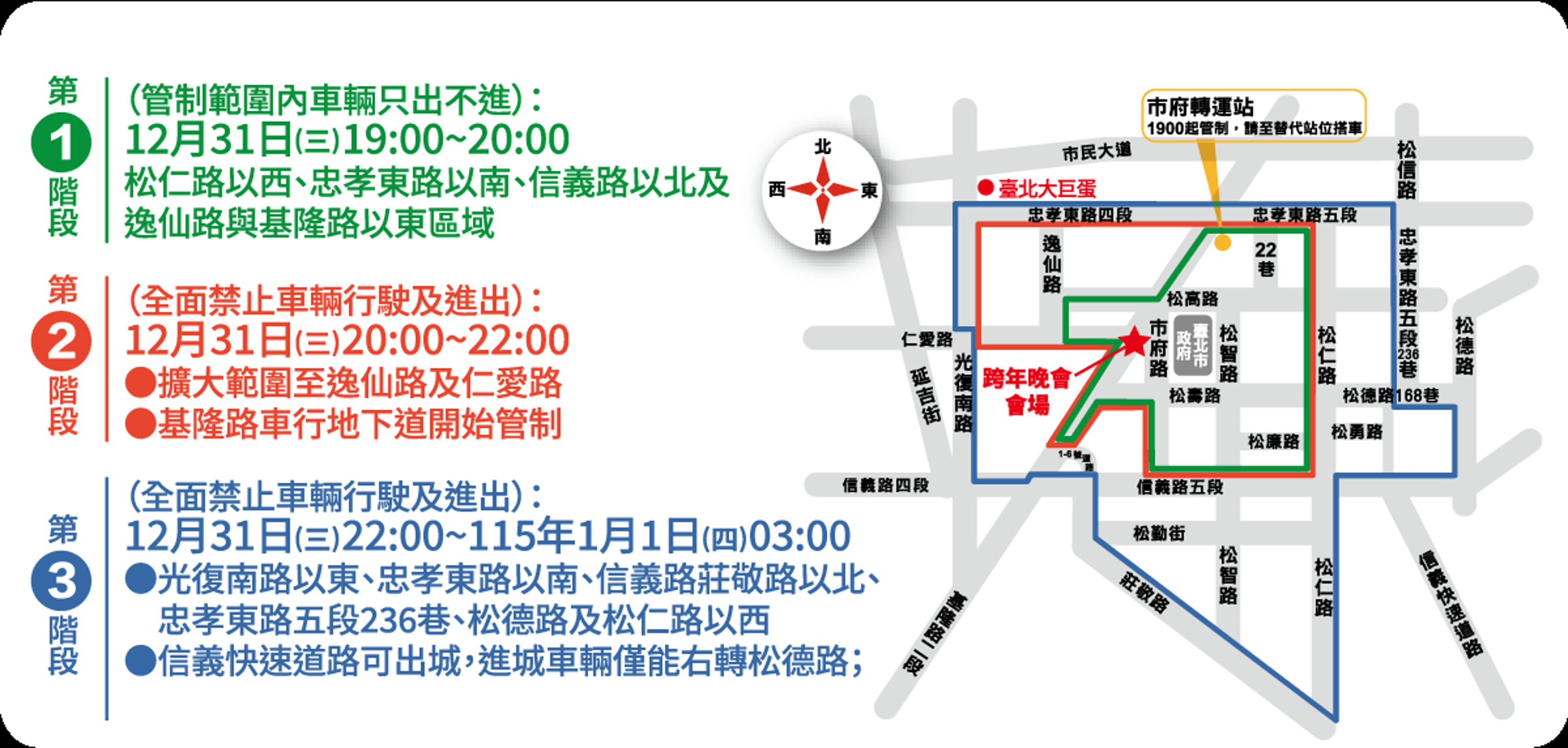 台北12/31 跨年晚會三階段交通管制(台北跨年晚會官網)