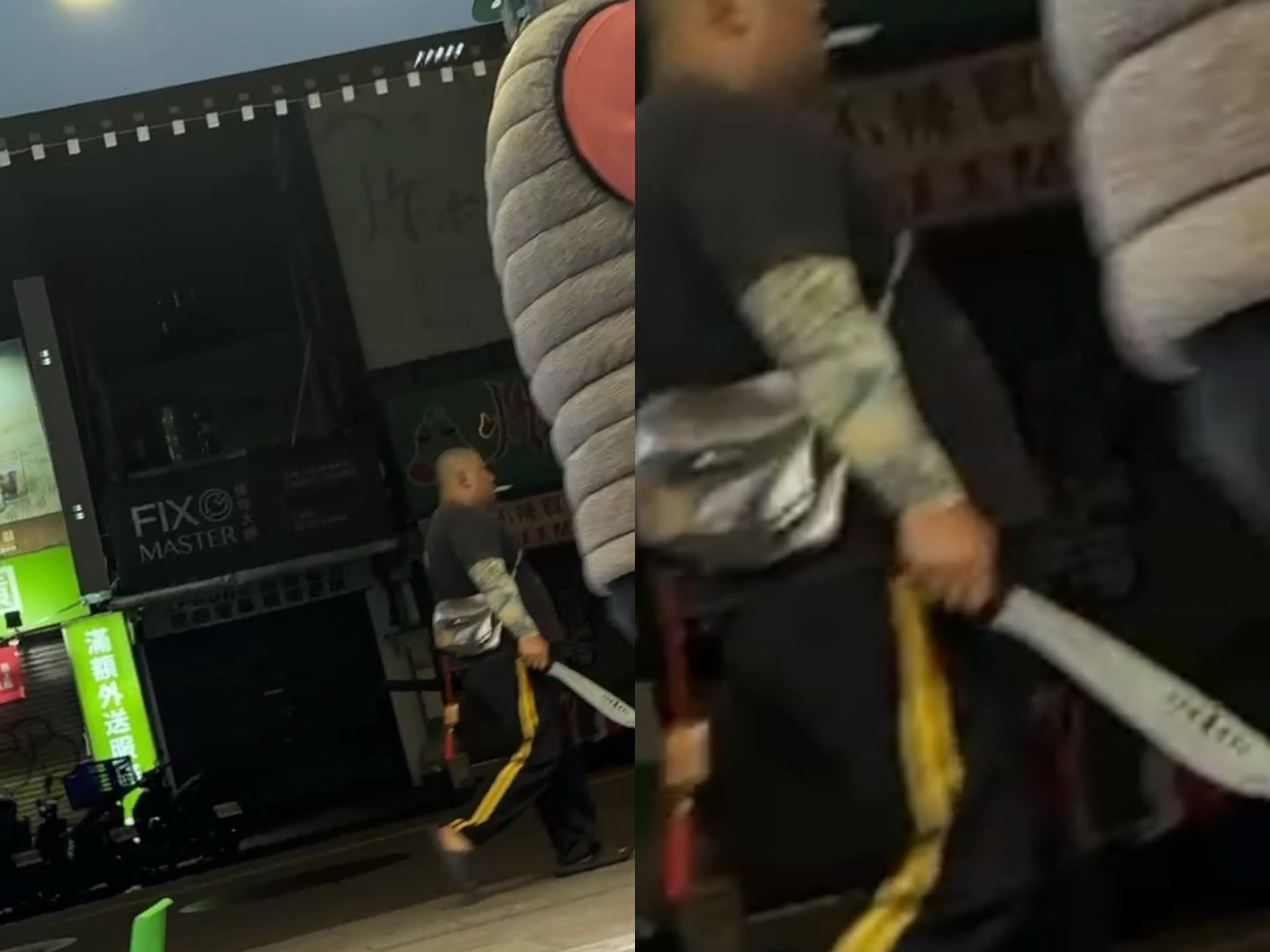 謝姓男子凌晨持刀在士林夜市街頭徘徊引發一陣緊張，網友拍下畫面協助警方逮人。（翻攝自Threads／＠hxuxxzi）