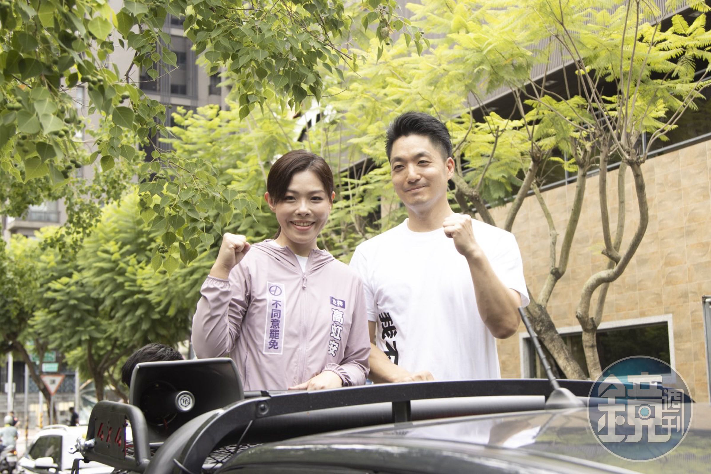 台北市長蔣萬安今南下新竹，陪同高虹安宣傳反罷免。（讀者提供）