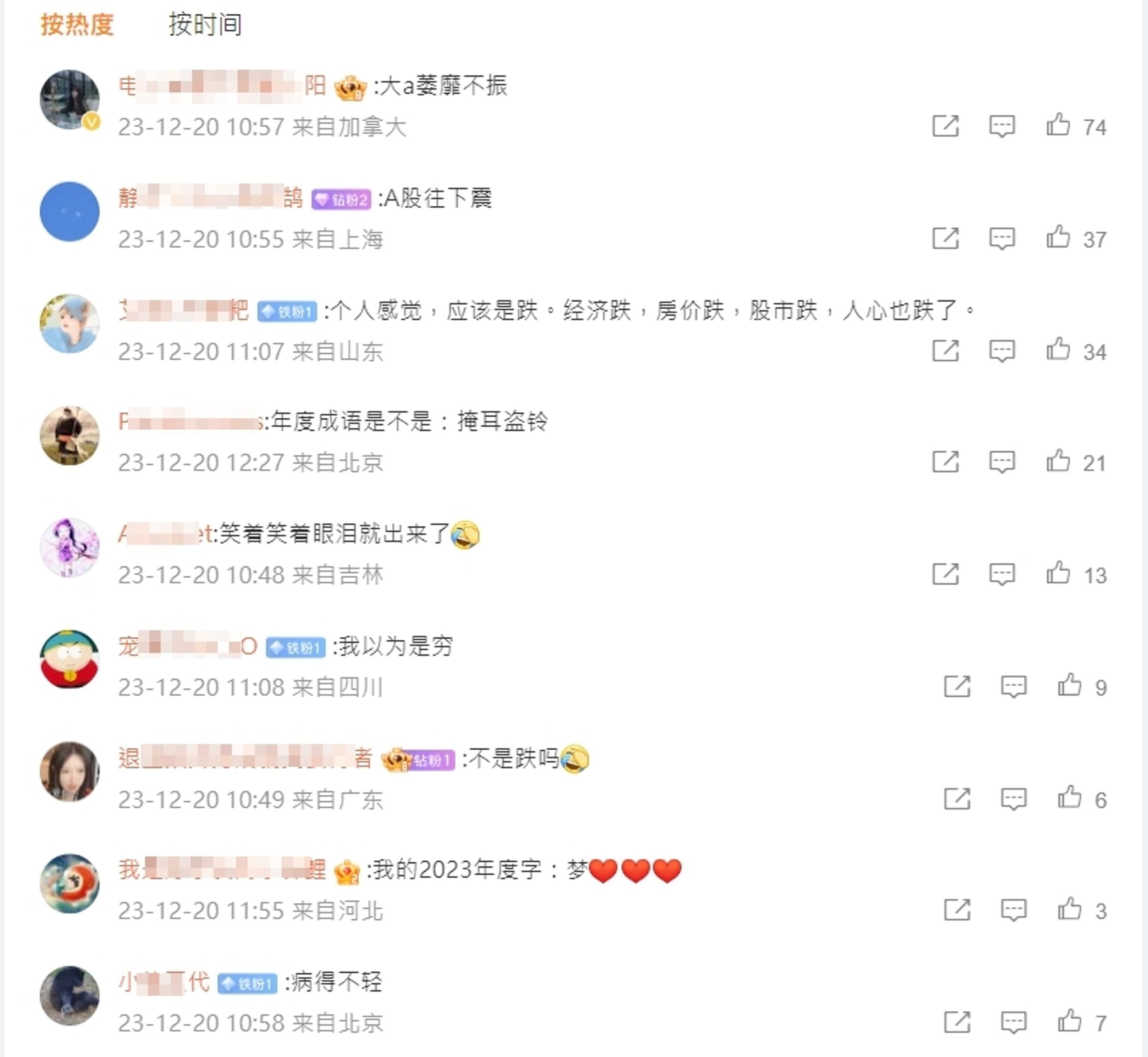 新華社公布2023中國國內代表字詞,微博網友吐槽不留情。(翻攝自微博)