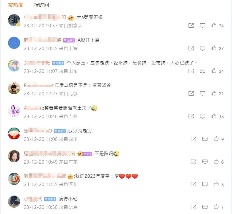 新華社公布2023中國國內代表字詞,微博網友吐槽不留情。(翻攝自微博)