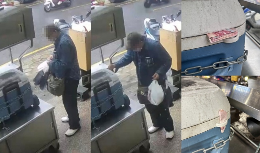 林口一間地瓜球攤遇到神祕阿伯連2次塞錢後快閃，店家嚇得把600元交給警局，直呼「不要再塞了！」警方目前已公告招領，動機成謎。（翻攝自臉書/林口大家庭LinKou-Family/陳裕文）