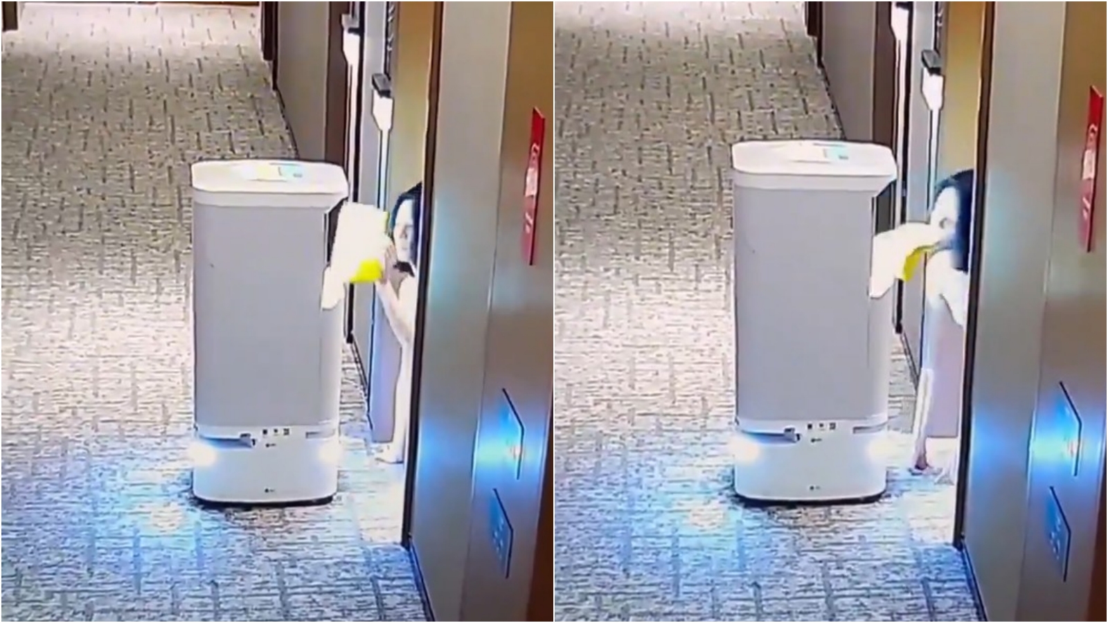 短髮妹裸上半身「用嘴巴取貨」。（翻攝Tiktok@user8561016831632）