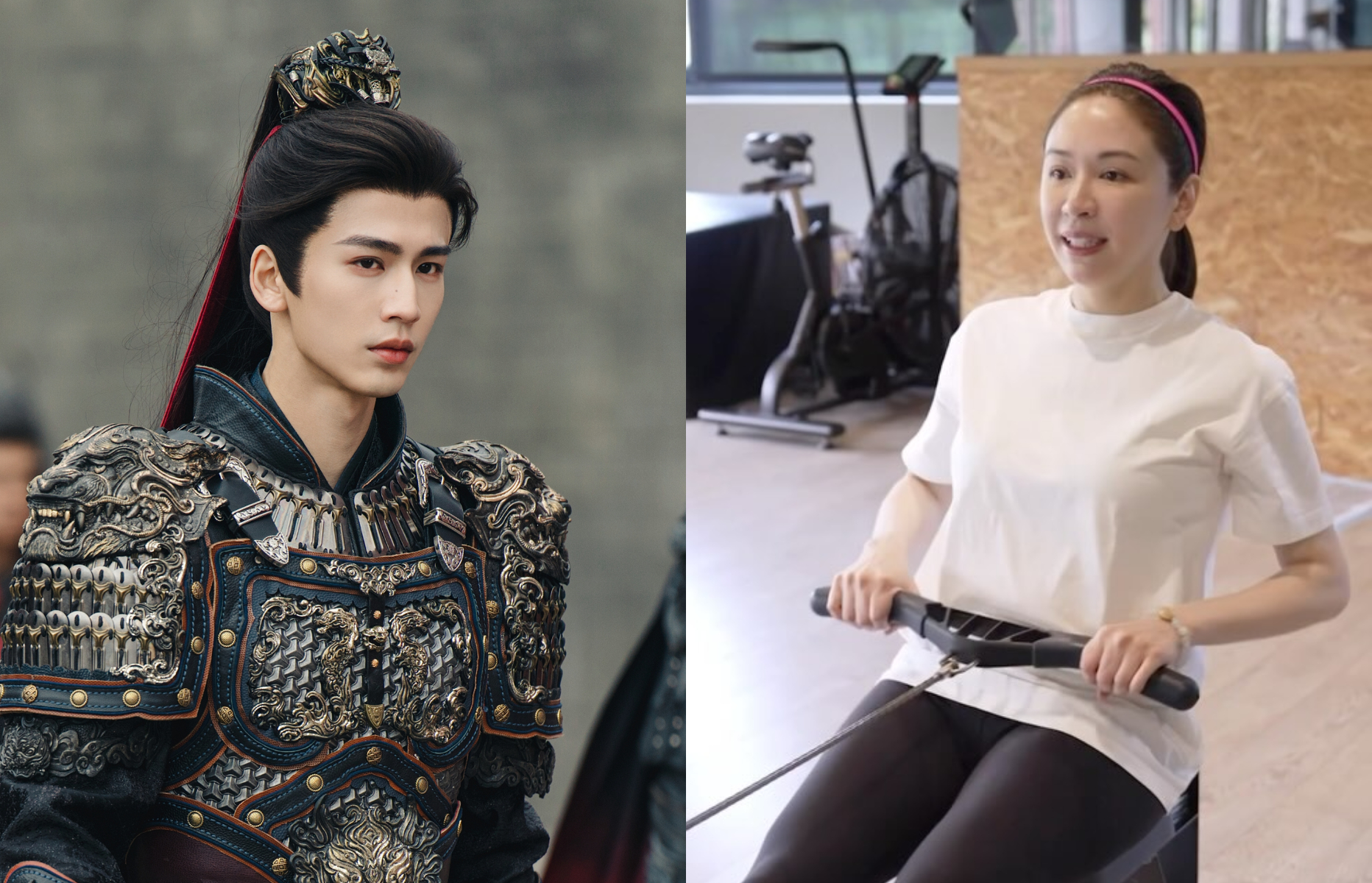 蔡依珊（右）最近在看《逐玉》。左為張凌赫在劇中飾演的武安侯「謝征」。（翻攝蔡依珊IG、網劇逐玉微博）
