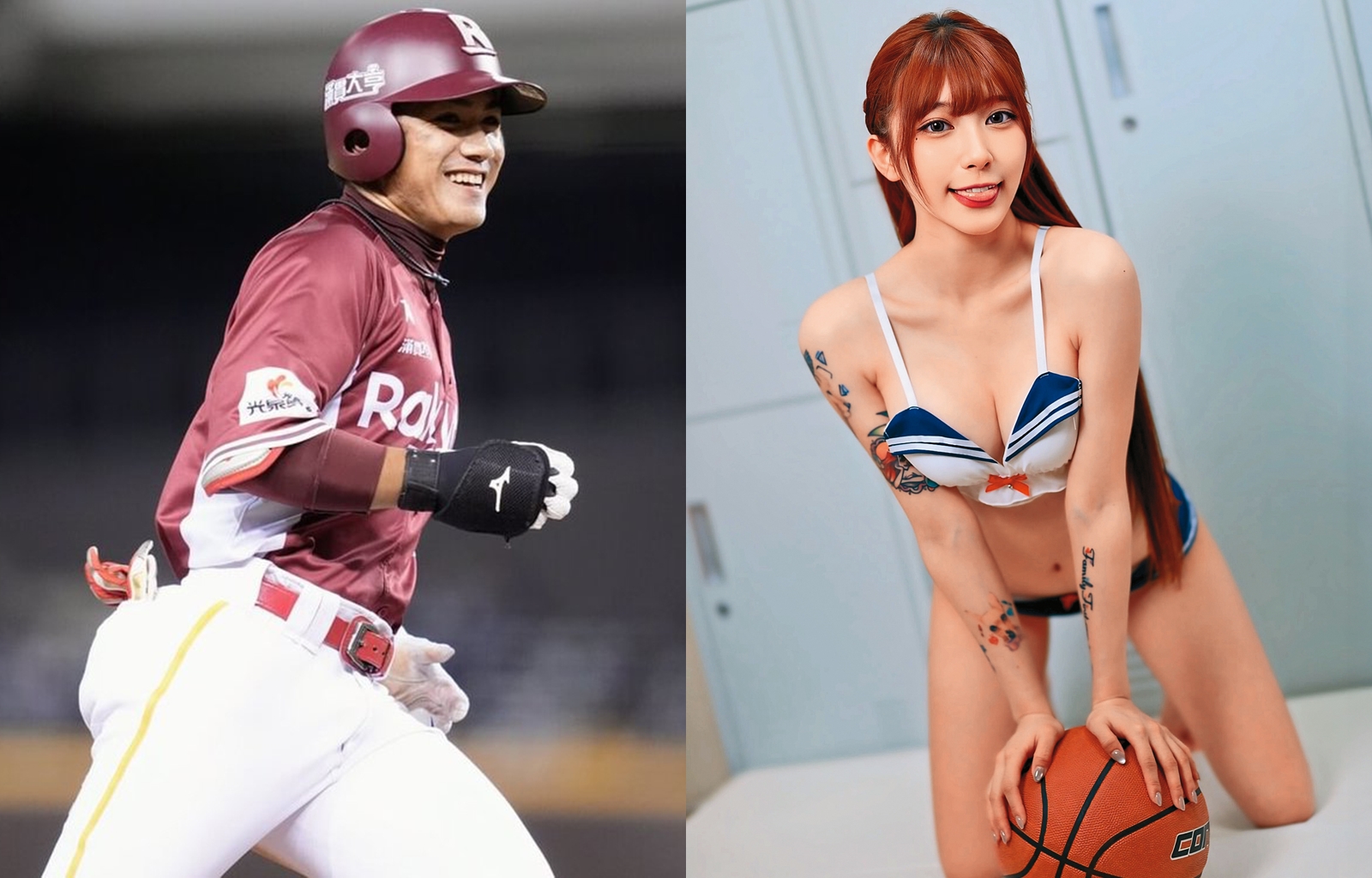 職棒樂天桃猿球星林政華今年因場上表現佳而人氣大增，獲得許多球迷的肯定與關注。（樂天桃猿隊提供）／職籃臺北台新戰神啦啦隊員谷恬欣（甜心），擁有亮麗外形，經常在社群網站曬出辣照。（翻攝自甜心IG）