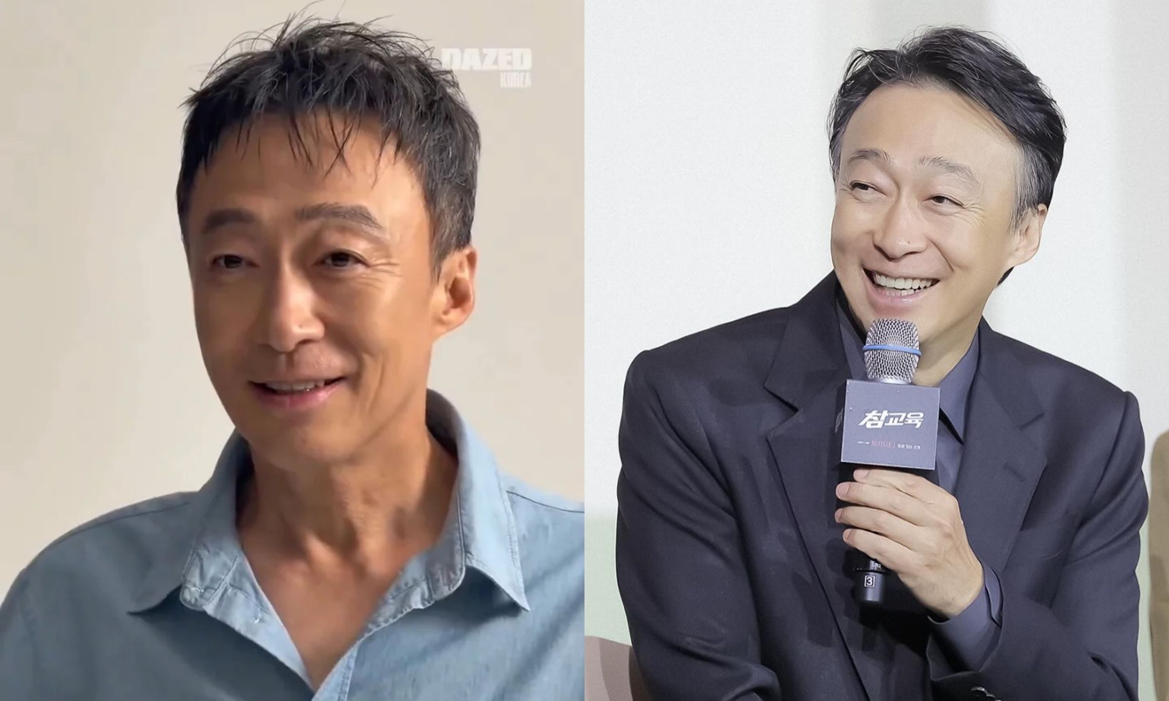 李星民上月出席《鐵拳教育》記者會,瘦了一大圈的模樣已讓眾人驚訝,近日曝光拍攝專訪的畫面曝光,又更瘦了。(左翻攝DAZED korea IG、右翻攝hbtent_official IG)