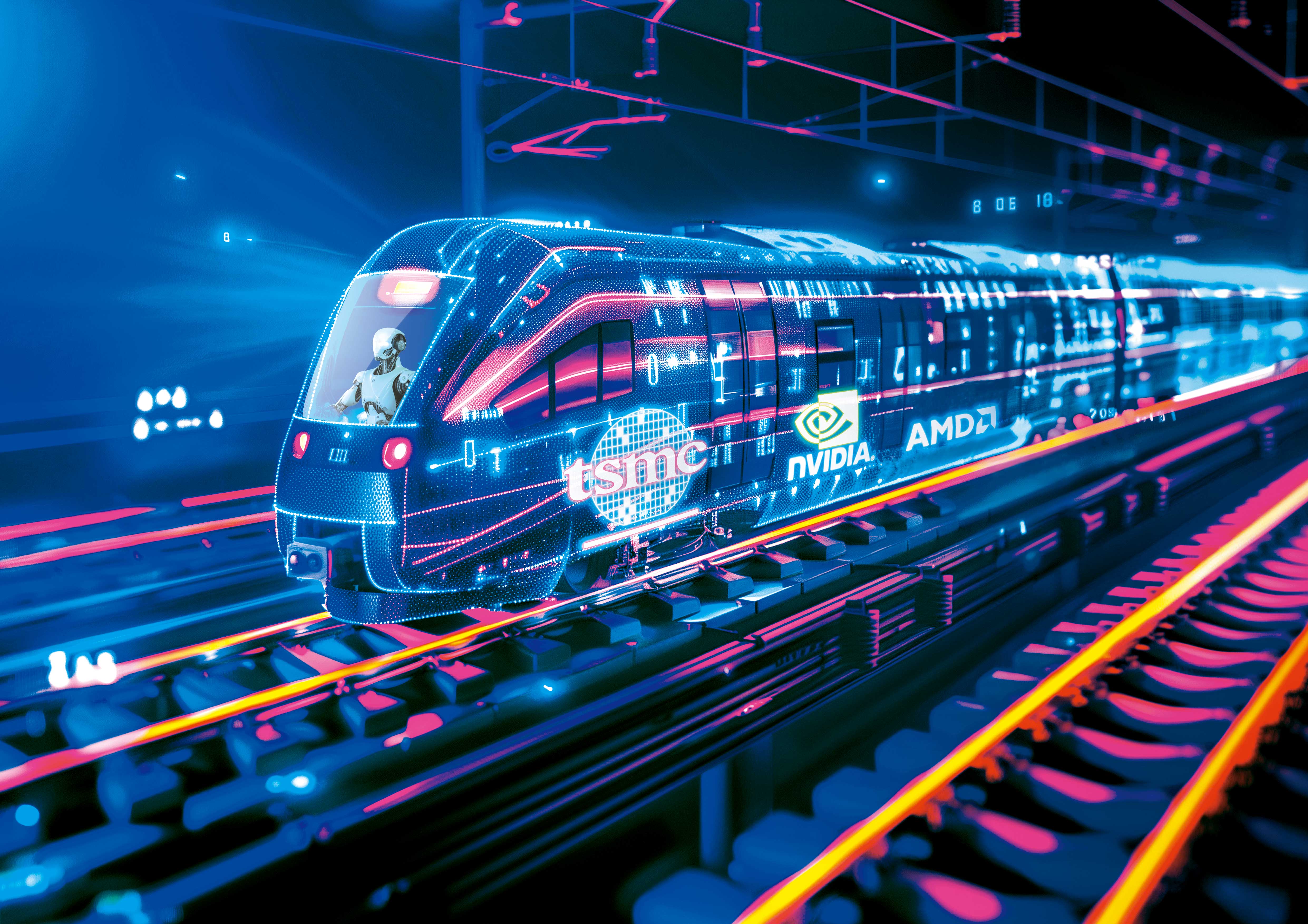 AI行情進入主升段，半導體榮景持續，如何搶搭趨勢列車成了投資人最想知道的事。（示意畫面。AI繪圖Midjourney生成，本刊美術組後製）