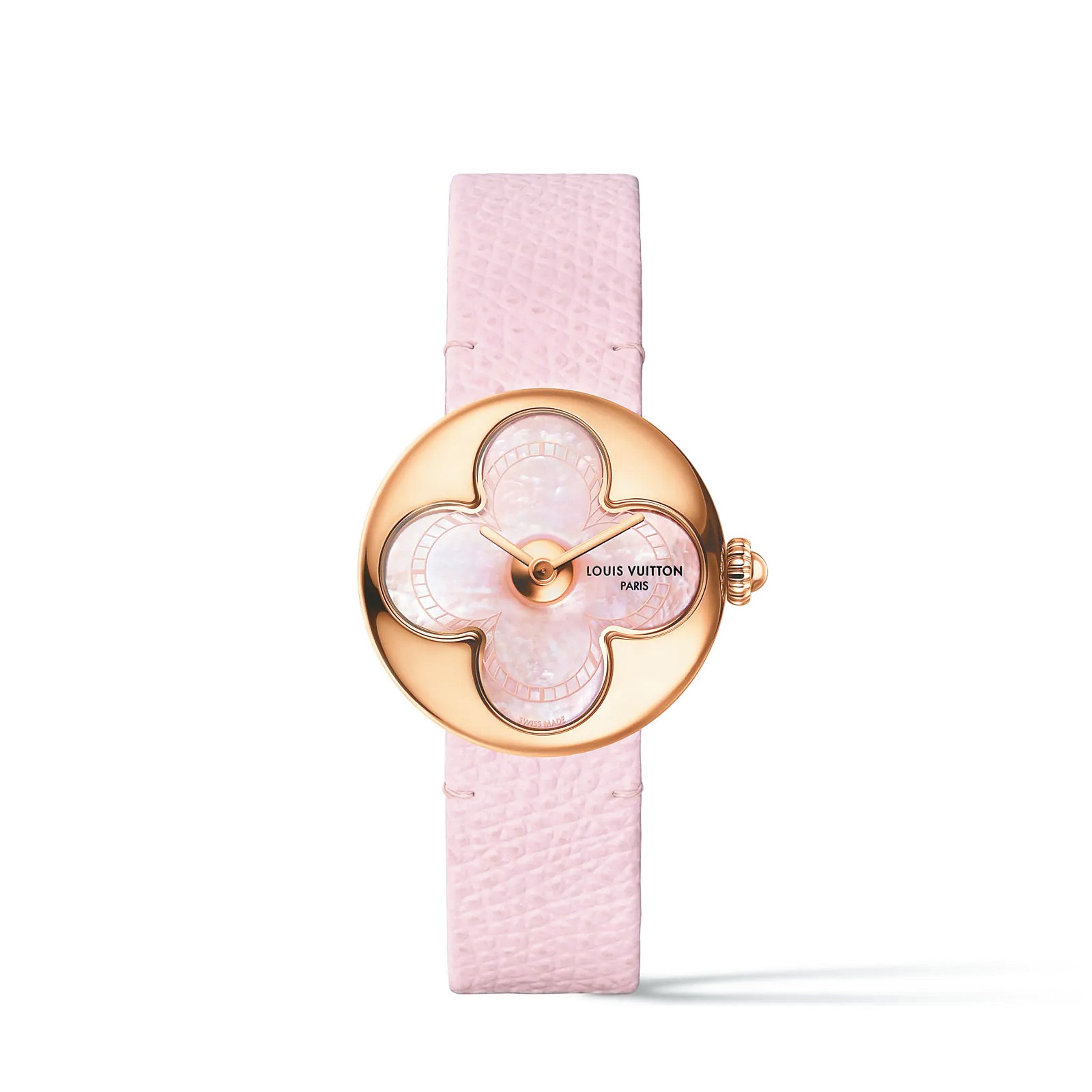 Color Blossom玫瑰金與粉紅珍珠母貝珠寶腕錶。NT$357,000(Louis Vuitton提供)