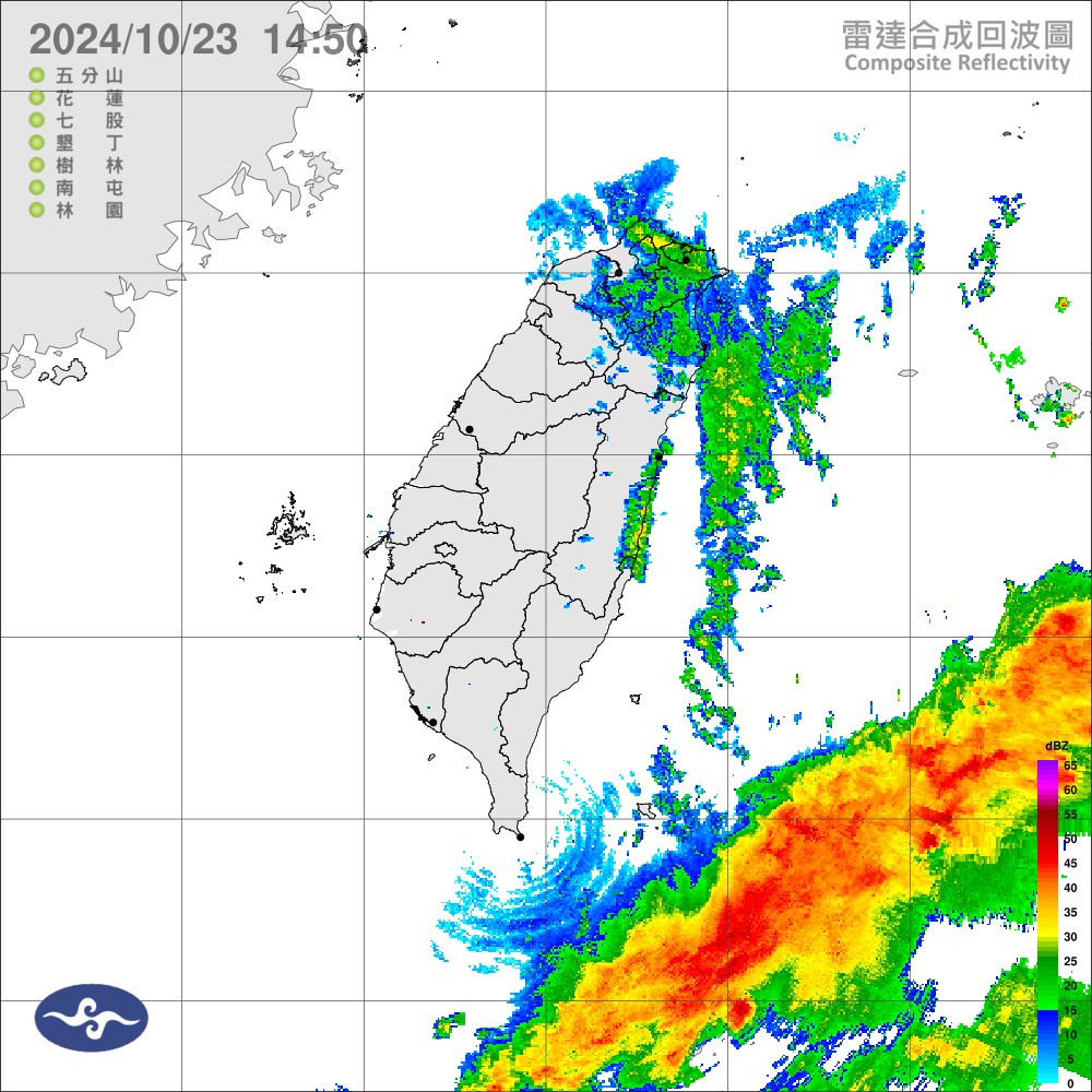 東北季風影響，今晚至明日宜蘭縣山區有局部豪雨或大豪雨。（中央氣象署提供）