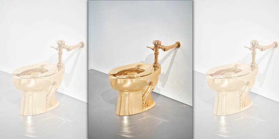 「18K金馬桶」最終以1,210萬美元（約新台幣 3.77 億元）成交。（翻攝自蘇富比官網）