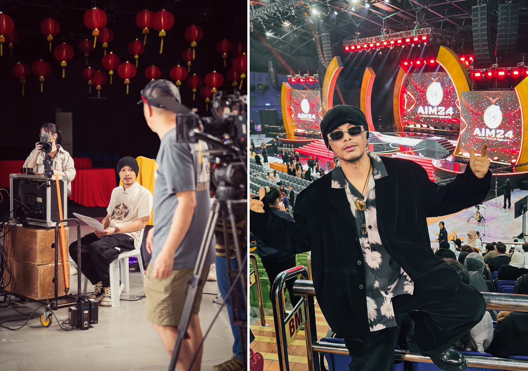 黃明志復工拍MV（左），不過神情與氣色，與出事前的模樣（右）已有差異。（臉書）