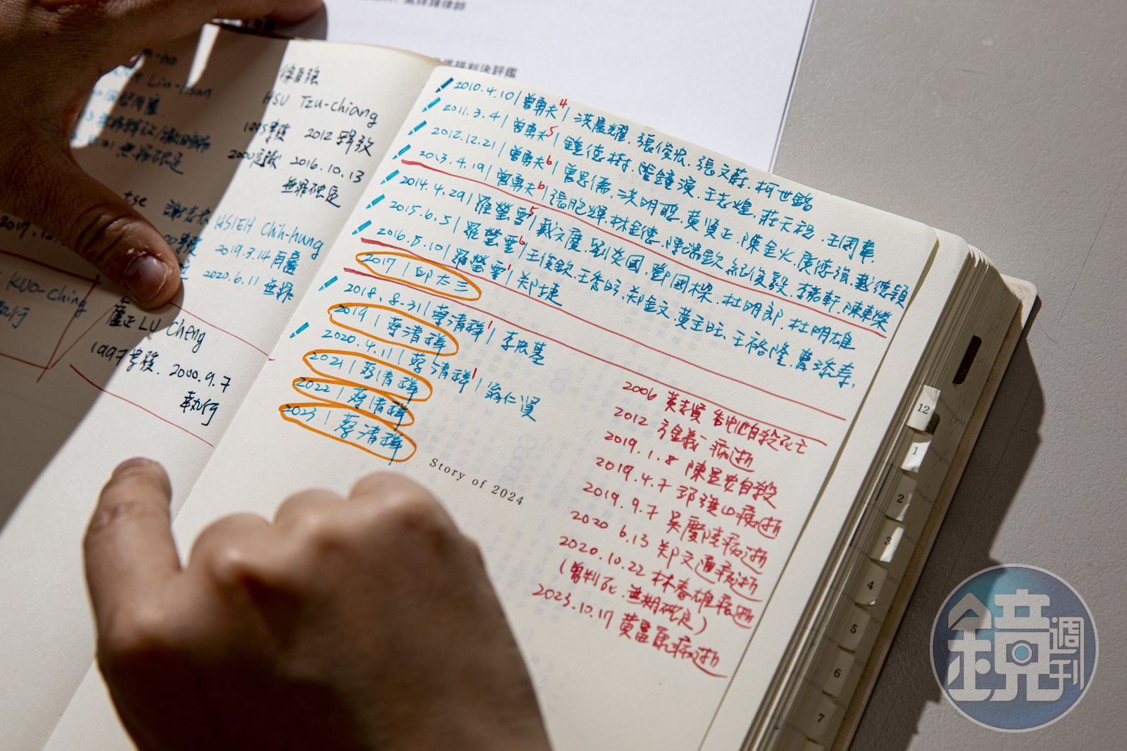 林欣怡的筆記本記下每年被執行的死刑犯姓名，以及獄中病逝、自殺的死刑犯
