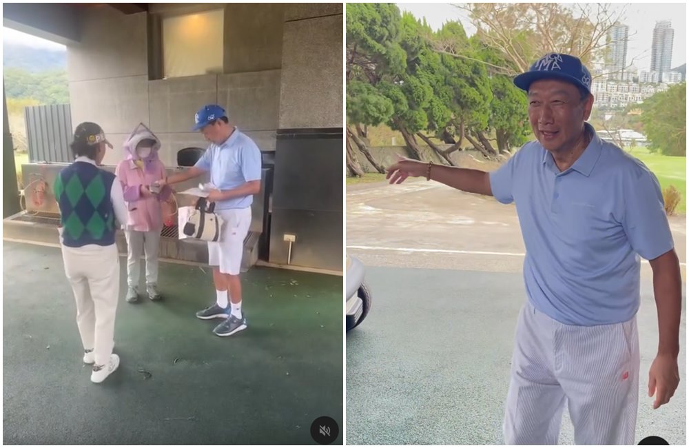 郭台銘打高爾夫球「一桿進洞」，掏出50萬現金給桿弟。（翻攝yenfusean Threads）