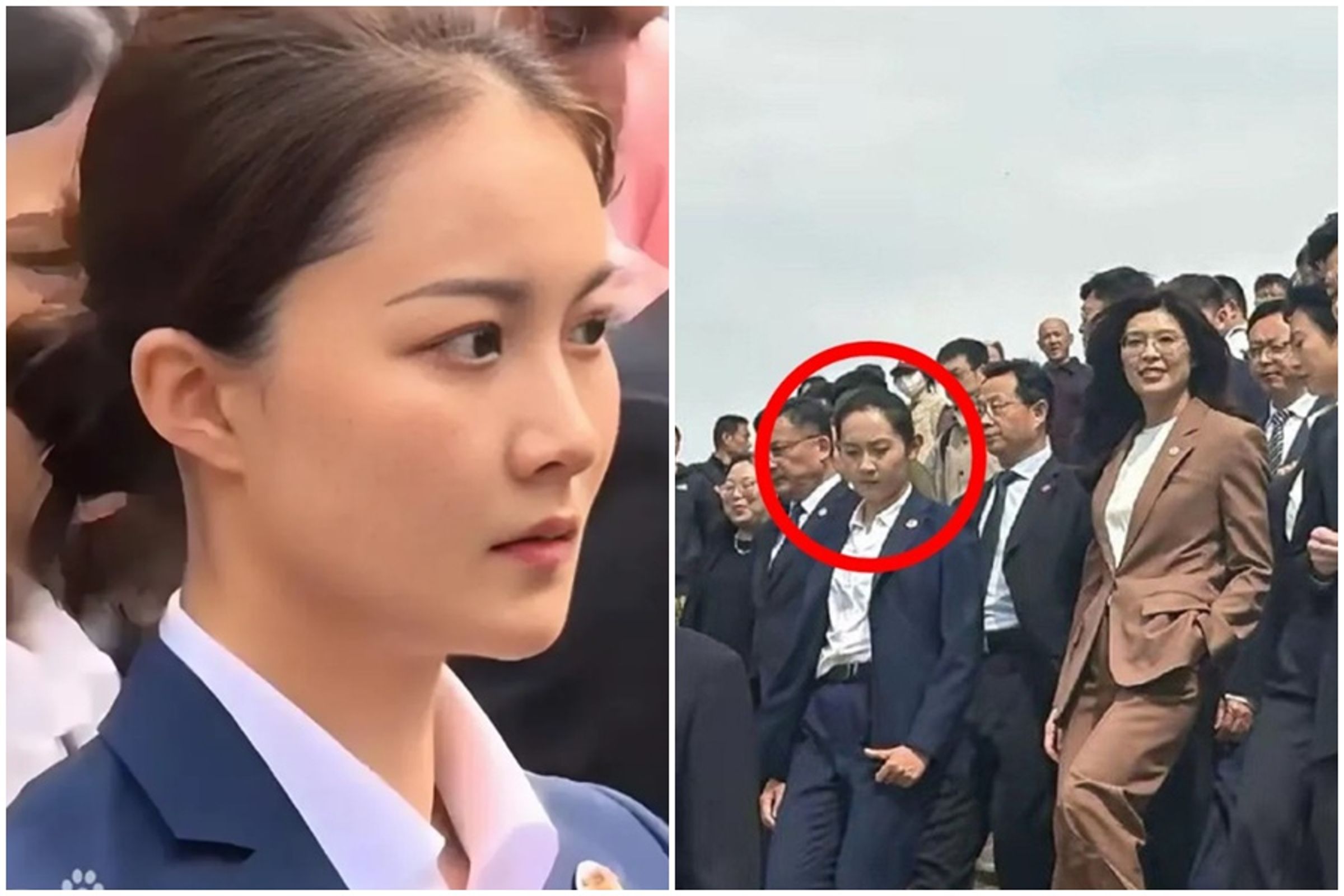 陸網點名鄭麗文旁的女隨扈是有「中國第一女保鑣」之稱嚴月霞。（翻攝自百度、微博）