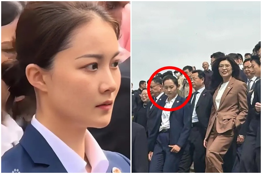 陸網點名鄭麗文旁的女隨扈是有「中國第一女保鑣」之稱嚴月霞。（翻攝自百度、微博）