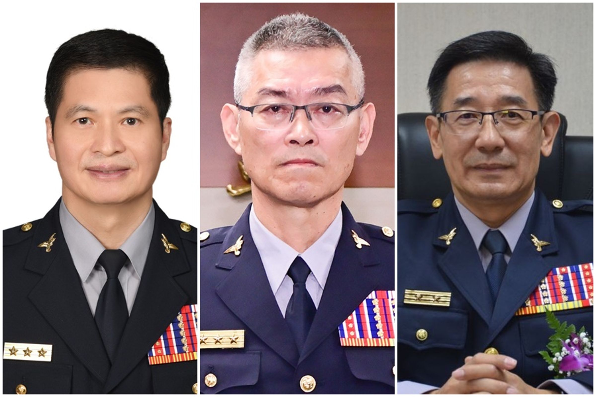 左至右分別為新任臺北市政府警察局局長林炎田、新任高雄市政府警察局局長趙瑞華、新任刑事警察局局長邱紹洲。（警政署提供）