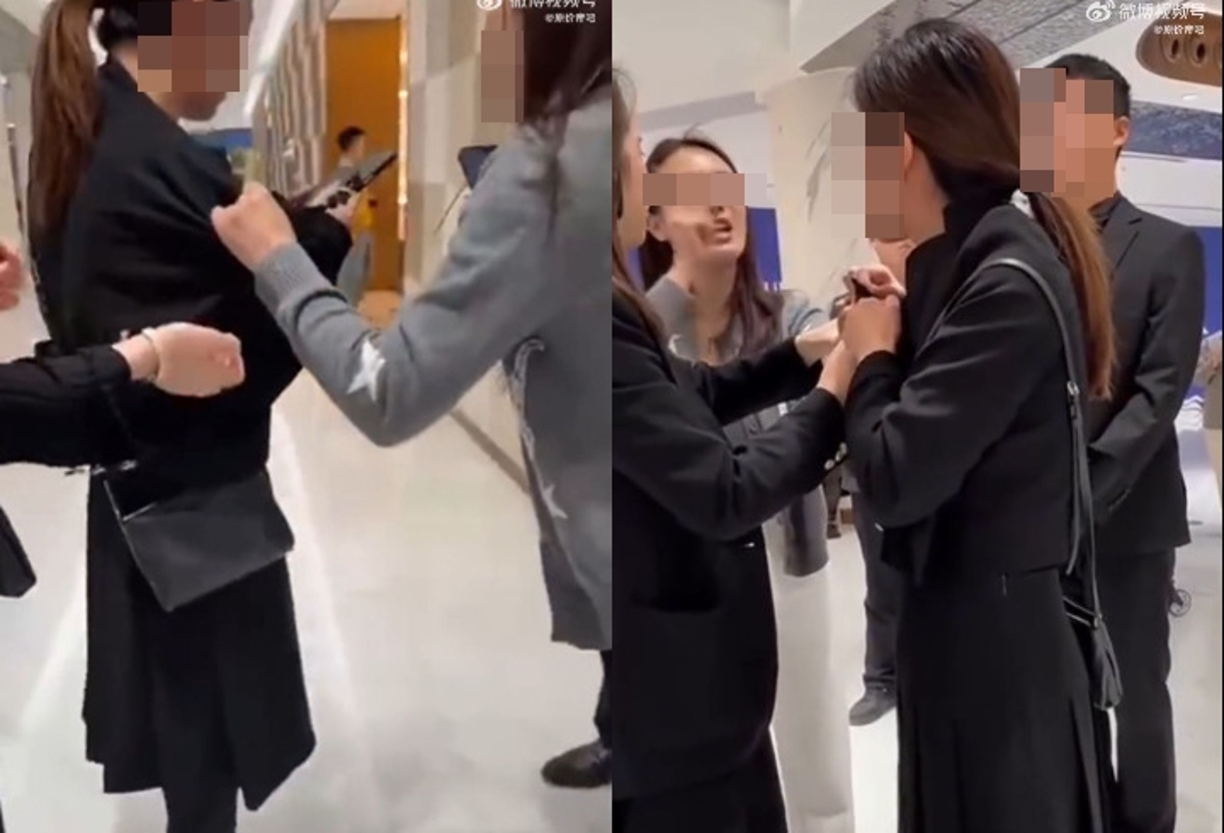 中國一名人妻衝到LV專櫃揪住櫃姐大罵,指控對方勾引已婚男顧客。(翻攝微博)