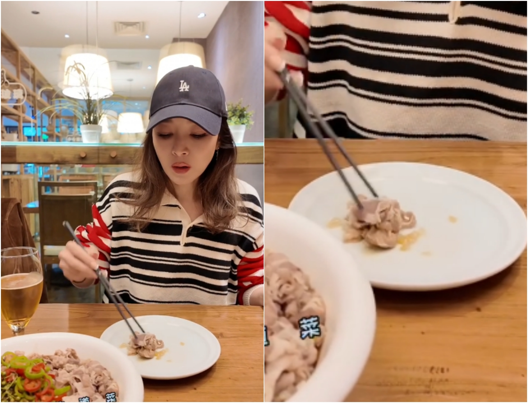 侯佩岑拍吃飯影片意外引起網友論戰。（翻攝自小紅書）