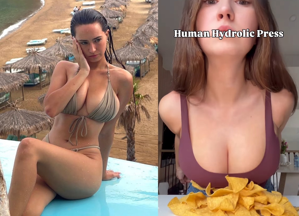 網紅蘿絲擁有傲人巨乳，經常在網上拍攝人體液壓機影片，流量非常驚人。（翻攝IG@cecerose）