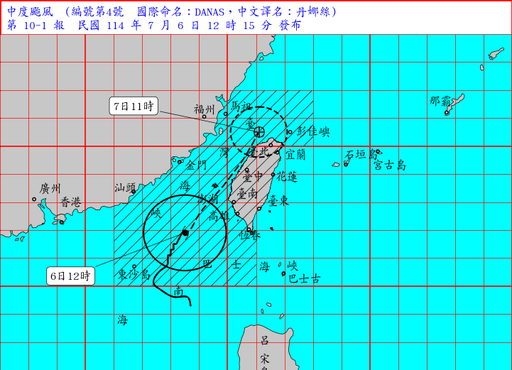 颱風丹娜絲來勢洶洶。（取自氣象署官網）