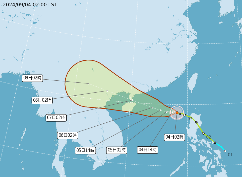 輕颱摩羯預計將朝雷州半島與海南島方向前進,對台灣本島並無直接影響。(中央氣象署提供)