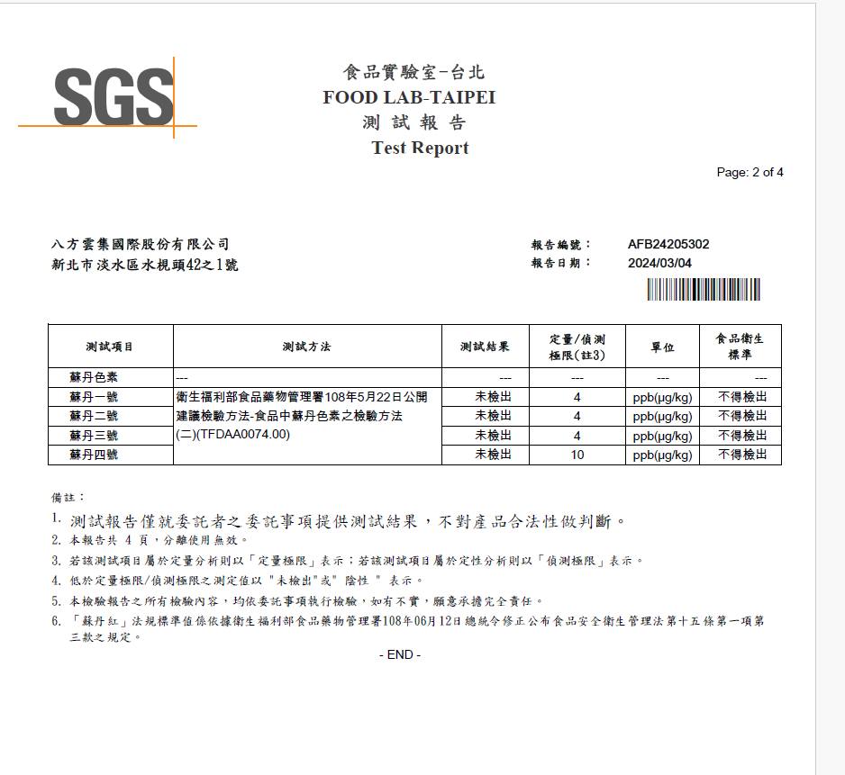 八方雲集貼出SGS檢驗報告，結果均為「未驗出」。（翻攝八方雲集臉書）