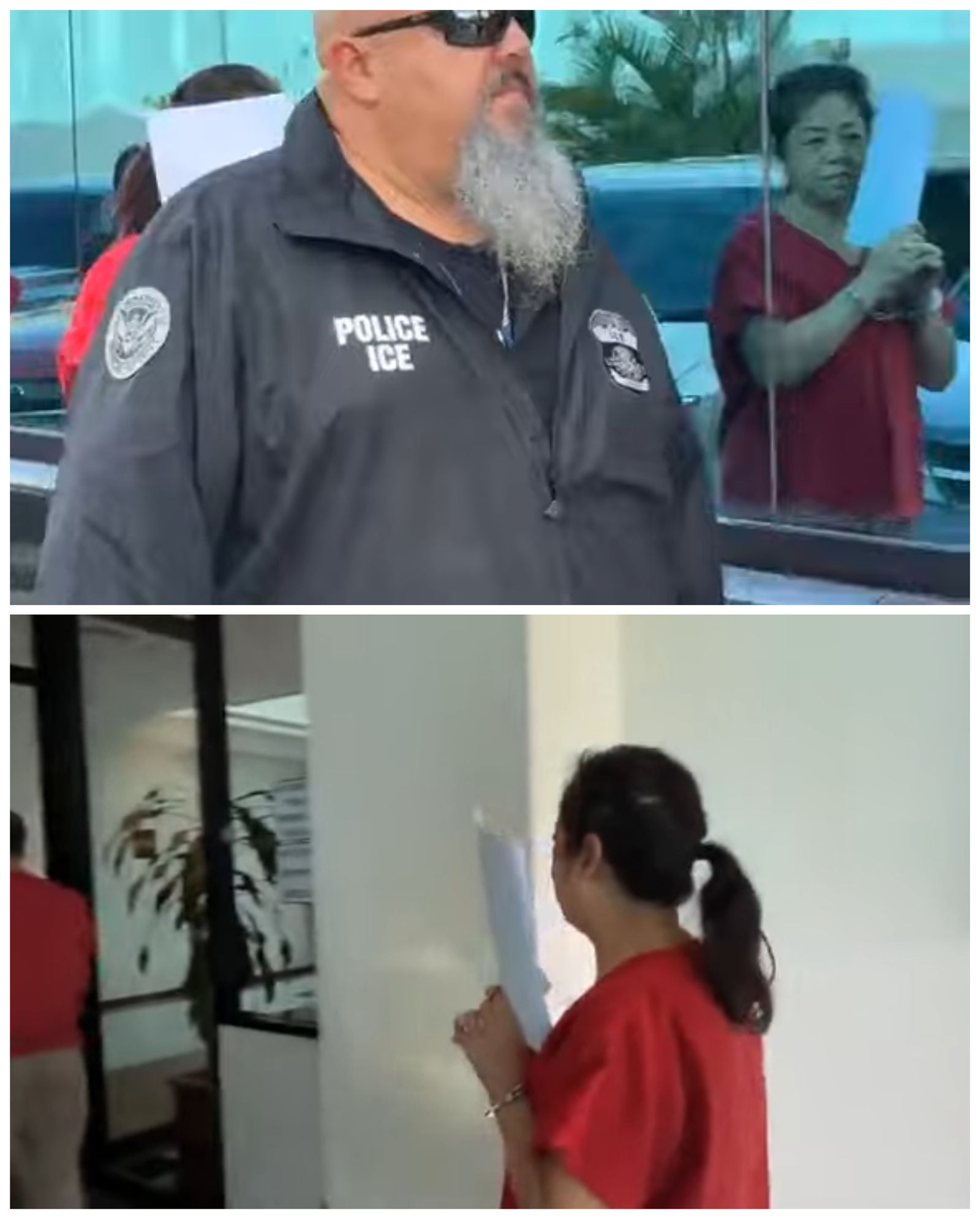 崔麗杰面對鏡頭，頻頻用紙張遮臉。（圖／翻攝自Marianas Press YouTube頻道）