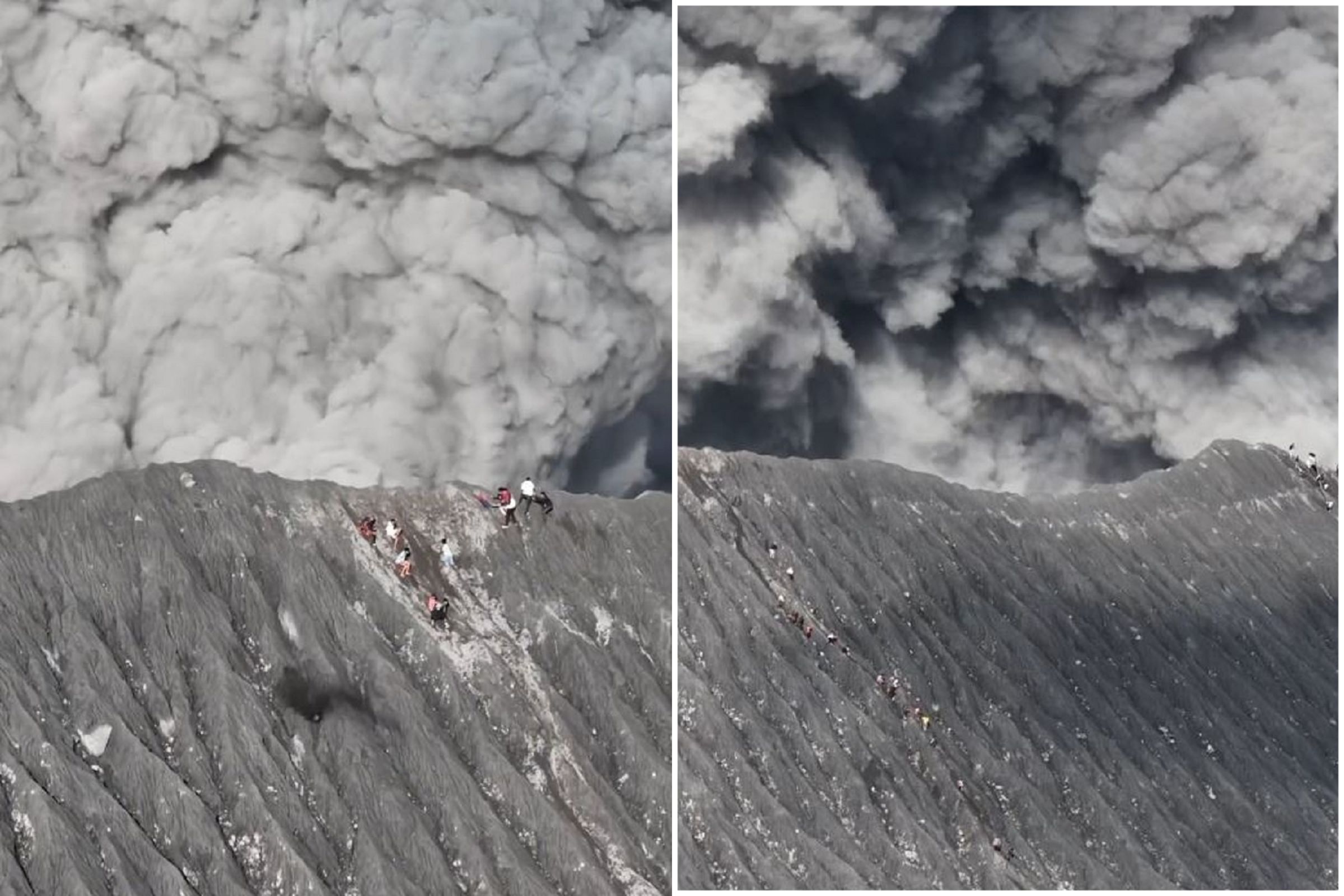 不要命的登山！硬爬活火山遇爆發，恐怖搏命逃生影片曝光。（翻自IG）