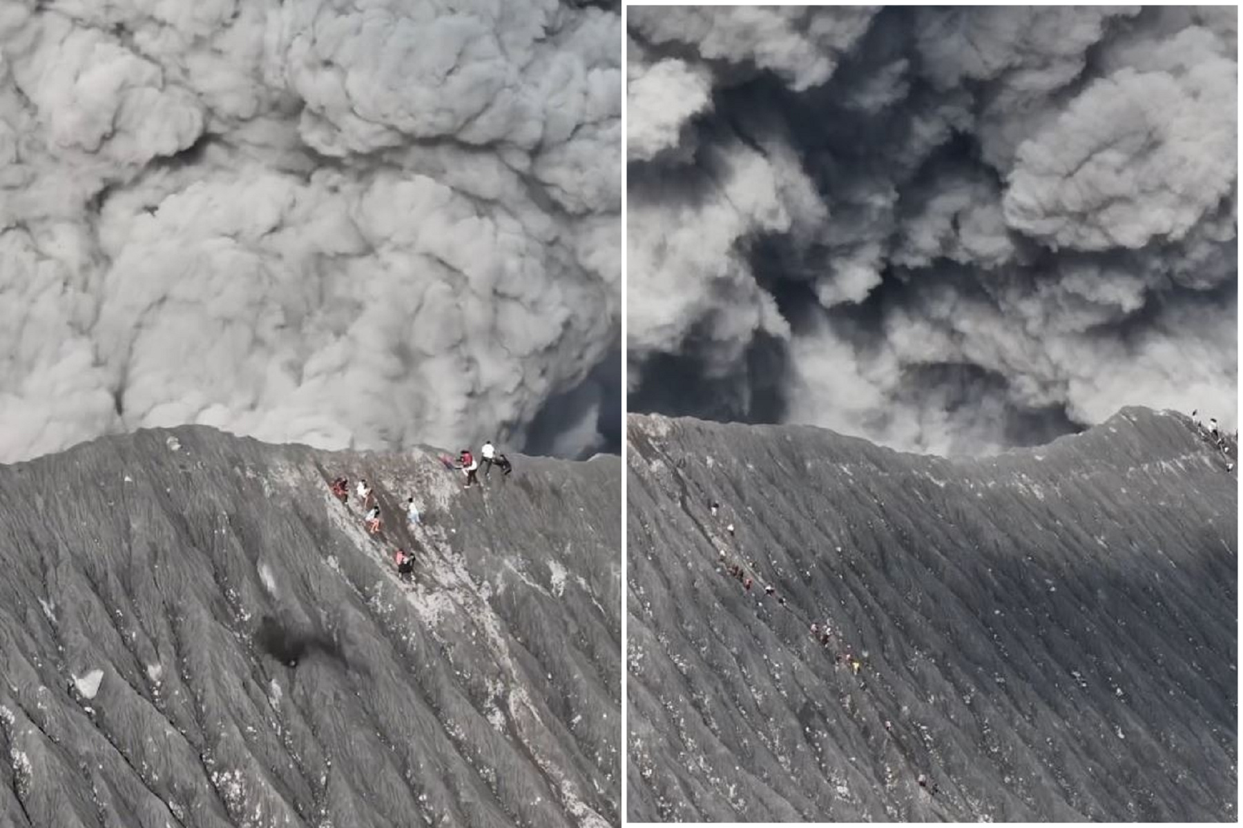 不要命的登山！硬爬活火山遇爆發，恐怖搏命逃生影片曝光。（翻自IG）