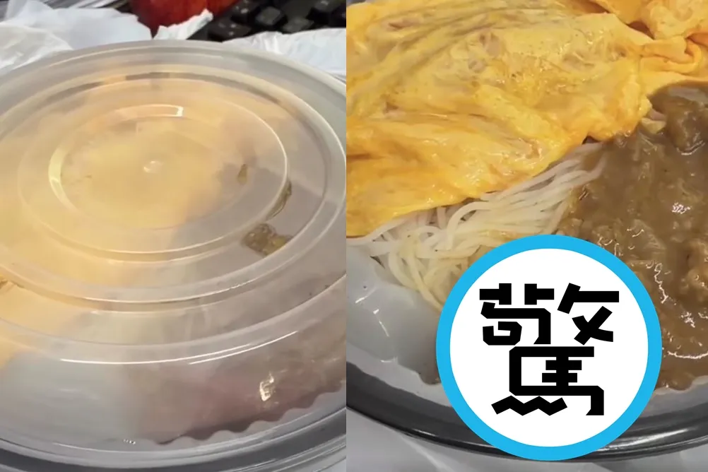 女子原本滿心期待回辦公室享用午餐，沒想到沙嗲牛肉旁竟躺著1隻全身沾滿醬汁、活生生的剛出生幼鼠。（翻攝自threads@sandysin_victorys）
