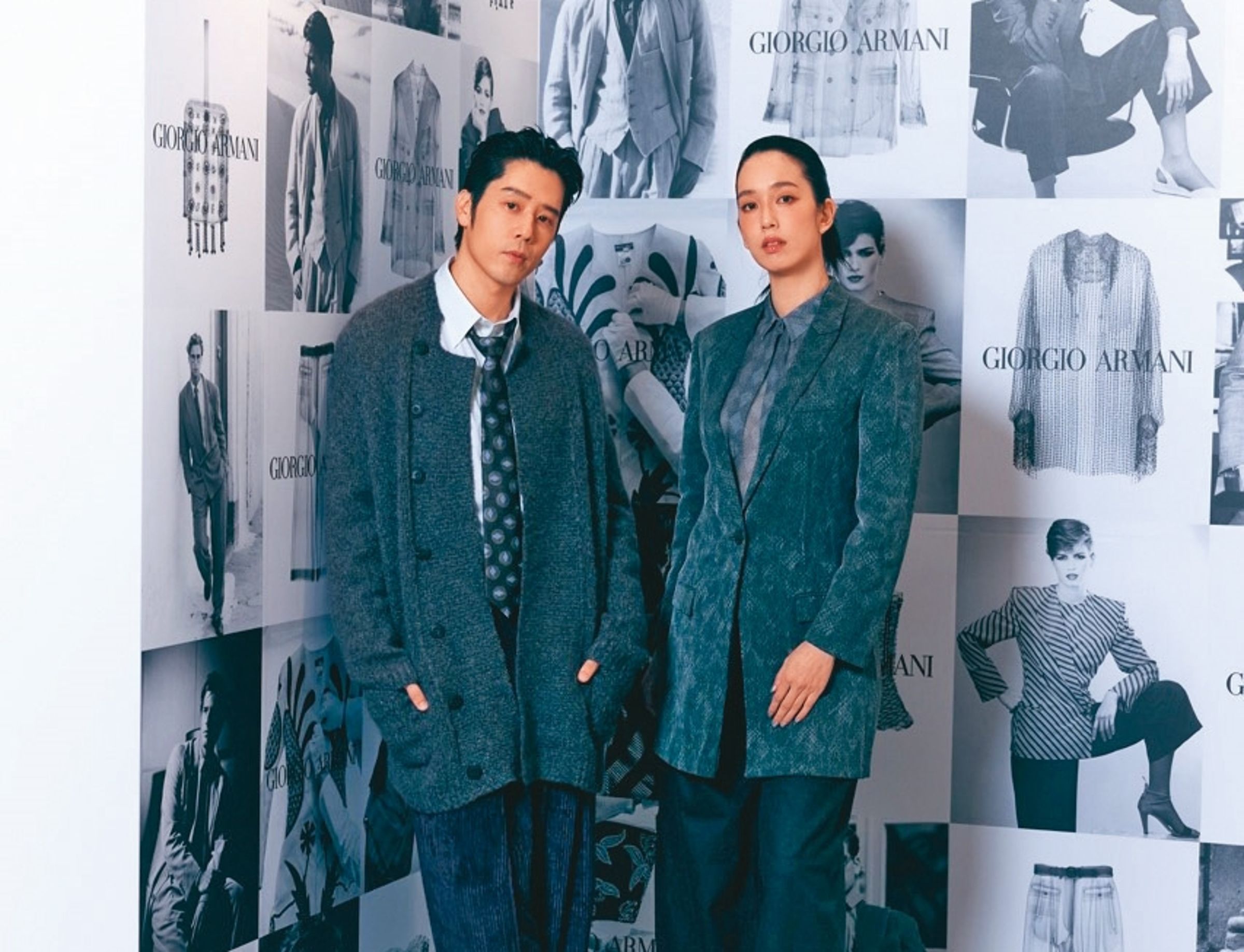 陳庭妮（右）與胡宇威（左）出席「Armani╱Archivio」典藏大展。（奧西尼提供）