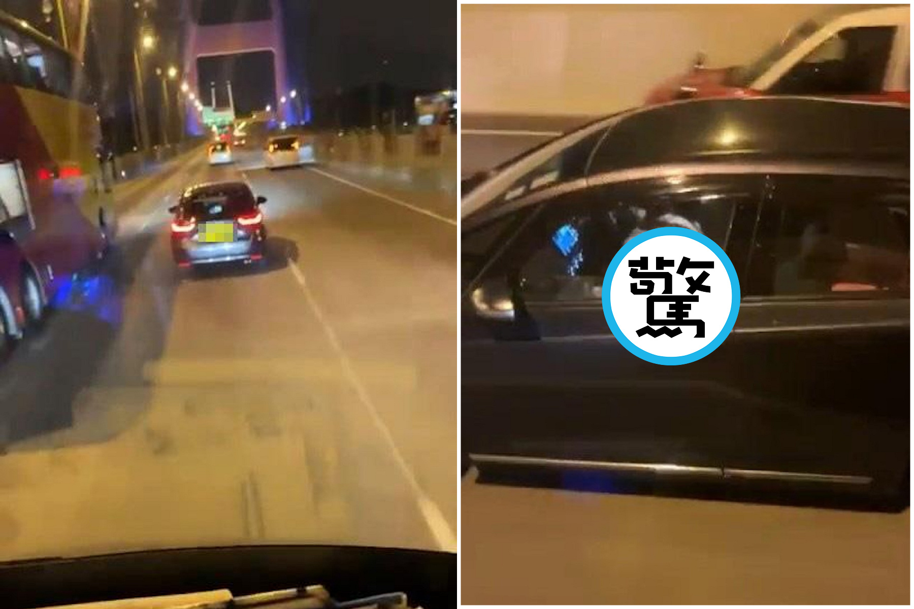 危險車震！男子單手駕駛還讓女生「吃人肉冰棒」，拍攝者直呼好緊張。（翻自《香港01》）