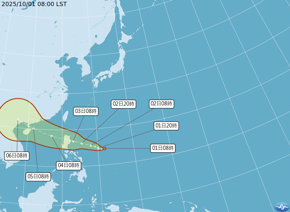 中央氣象署預估熱帶低壓TD24路徑，發展成颱風「麥德姆」的機率相當高。（取自中央氣象署官網）