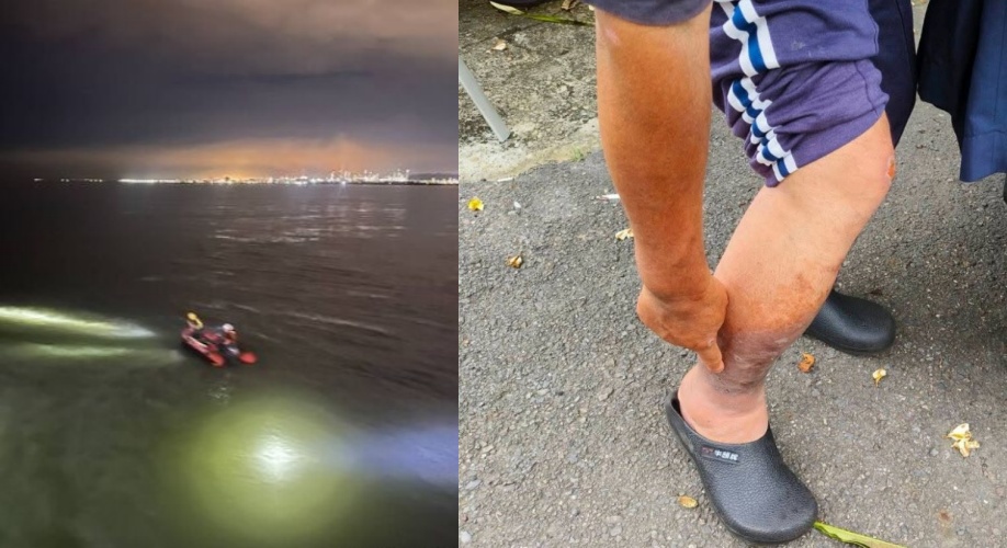 他回憶當年跳海救人，雙腳彷彿被「拉扯」，至今仍心有餘悸，該事件也讓他從此腿部發黑無藥可癒。（左為示意圖／非當年事件／翻攝畫面；翻攝自神跡廟會臉書）