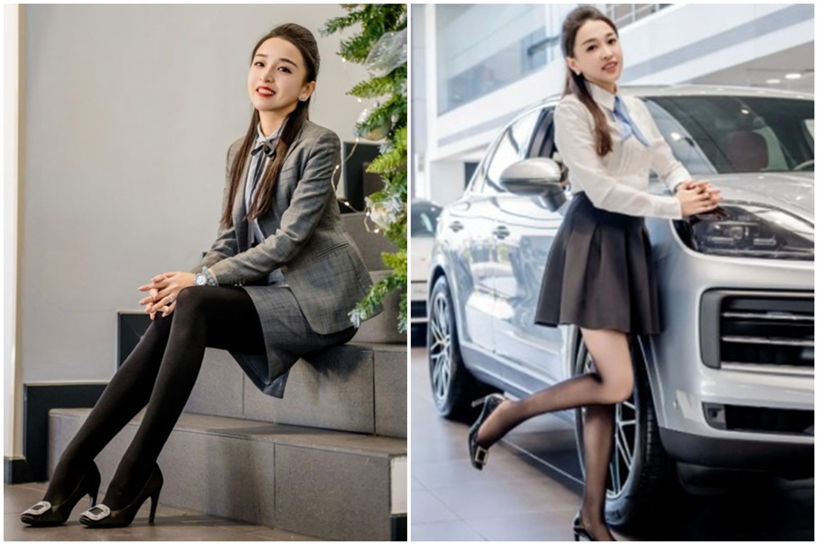 中國青島保時捷銷售女王業務牟倩文（molly），因為外型亮麗，加上銷售成績亮眼，意外爆紅。（翻攝自微博）