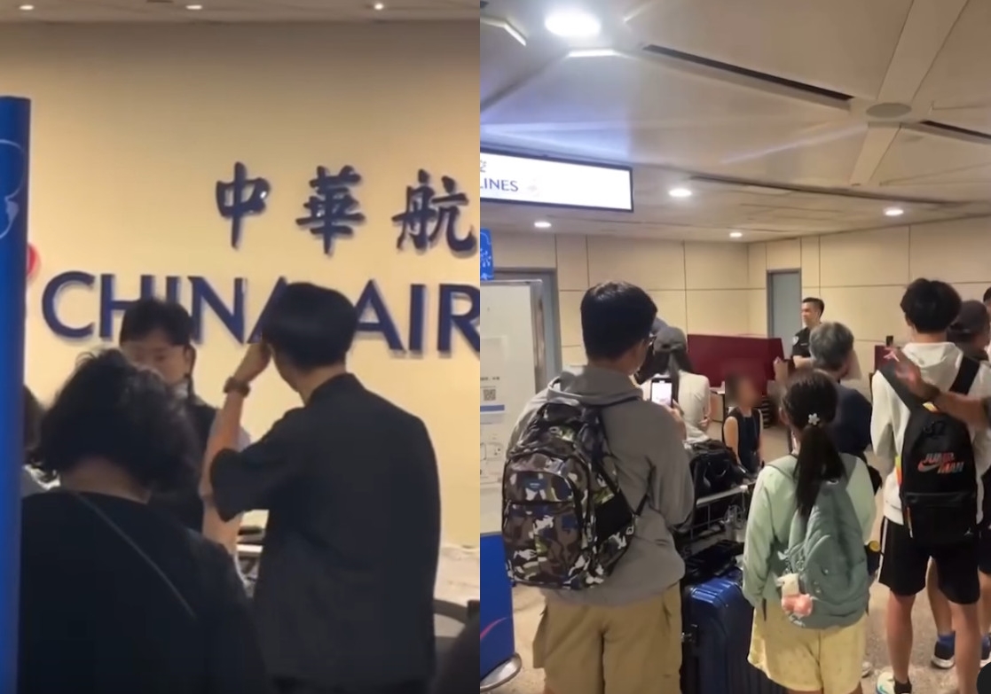 颱風凱米導致機場班機大亂,傳出有旅客因行李延誤情緒失控,華航地勤最後當眾下跪道歉。(翻攝Threads@chunluu047)
