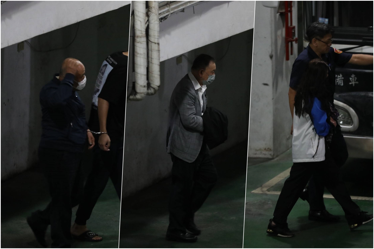 台北市議員應曉薇（右起）、沈慶京，及應曉薇助理吳順民等3人涉京華城案涉貪污罪，遭北院羈押禁見。