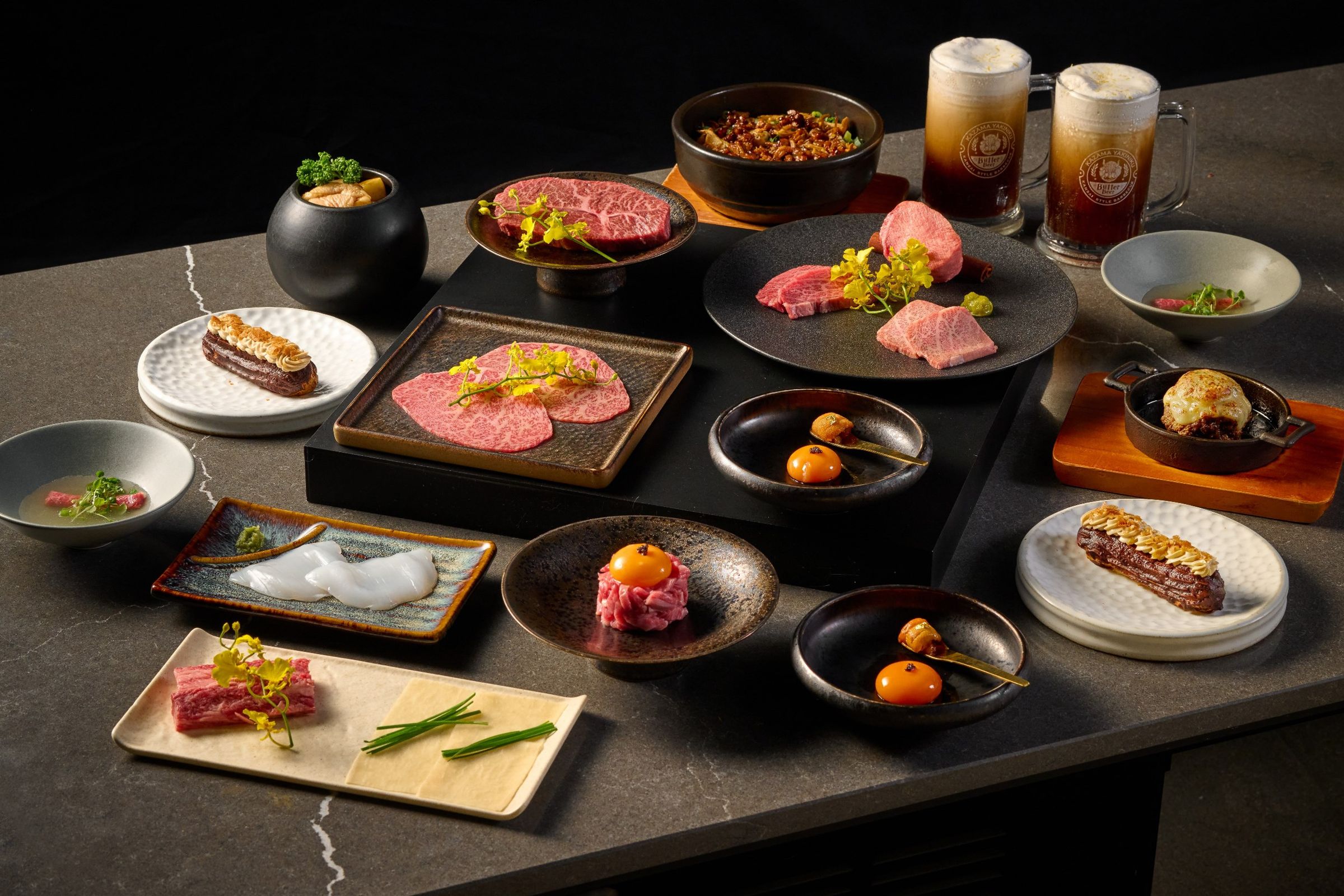 台中燒肉風間2025年推出的新菜單「Feast套餐」是儀式感滿滿的和牛燒肉盛宴。（5,080元／雙人套餐）（燒肉風間提供）