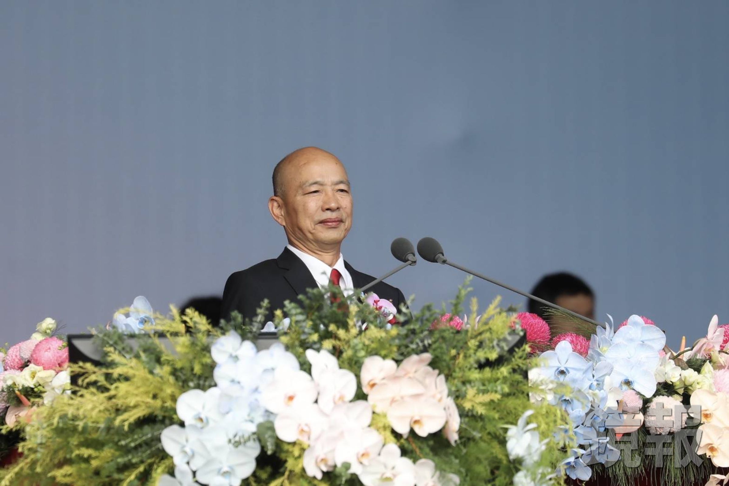 立法院長韓國瑜今日出席國慶大會,談話提出3大願望。(鏡報林煒凱)