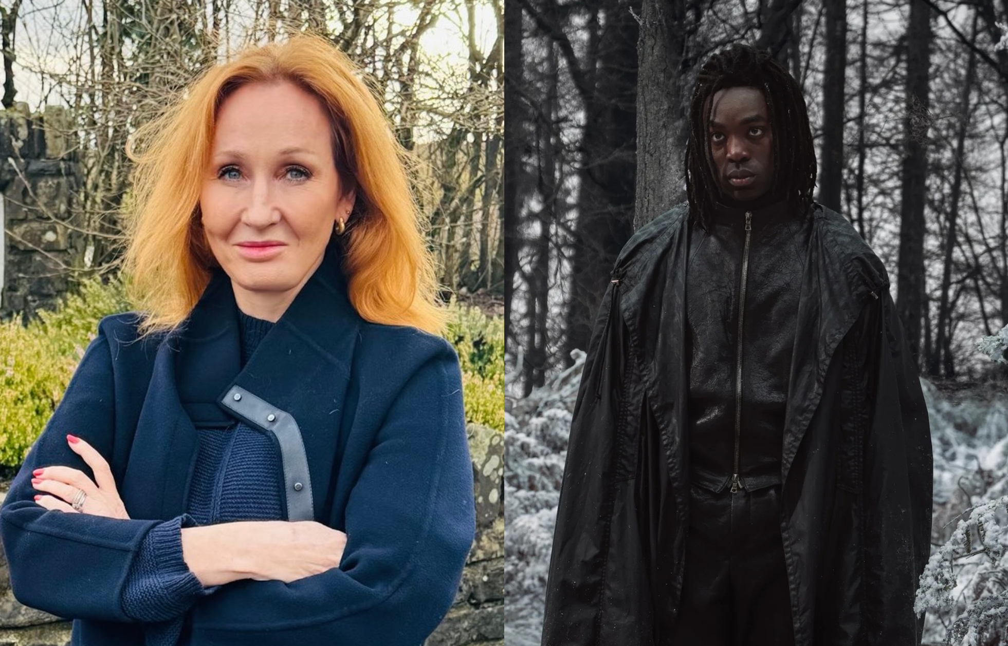 J.K.羅琳（左圖）對影集版《哈利波特》預告表示滿意，當中的「石內卜」一角由帕帕艾西杜（右圖）飾演。（翻攝X@jk_rowling、HBO Max提供）