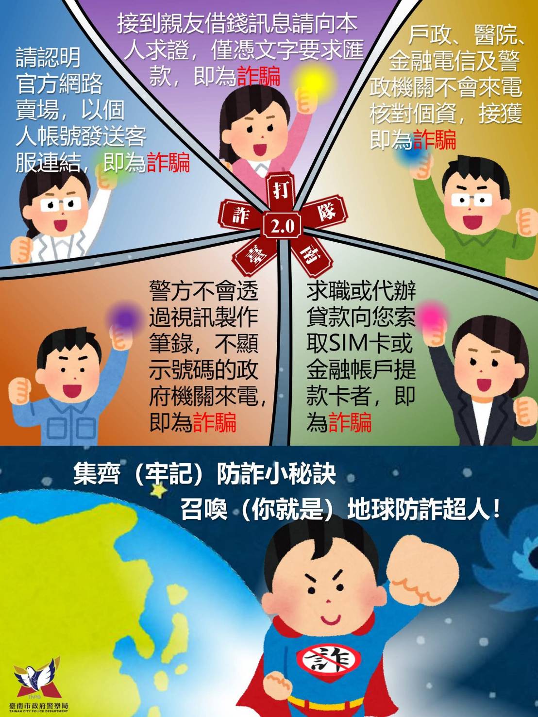 臺南市政府警察局呼籲,市民面對多元形式的詐騙手段,務必多方查證,警方會持續透過宣導,深化全民防詐意識。